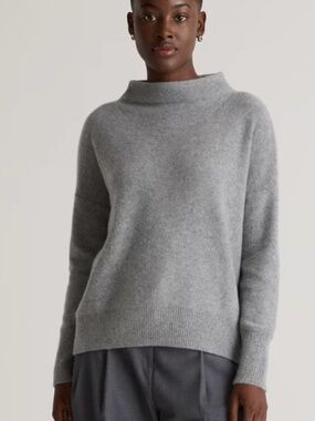 Quince Mongolian Cashmere Funnel Neck Sweater. Heather Grey. Size S